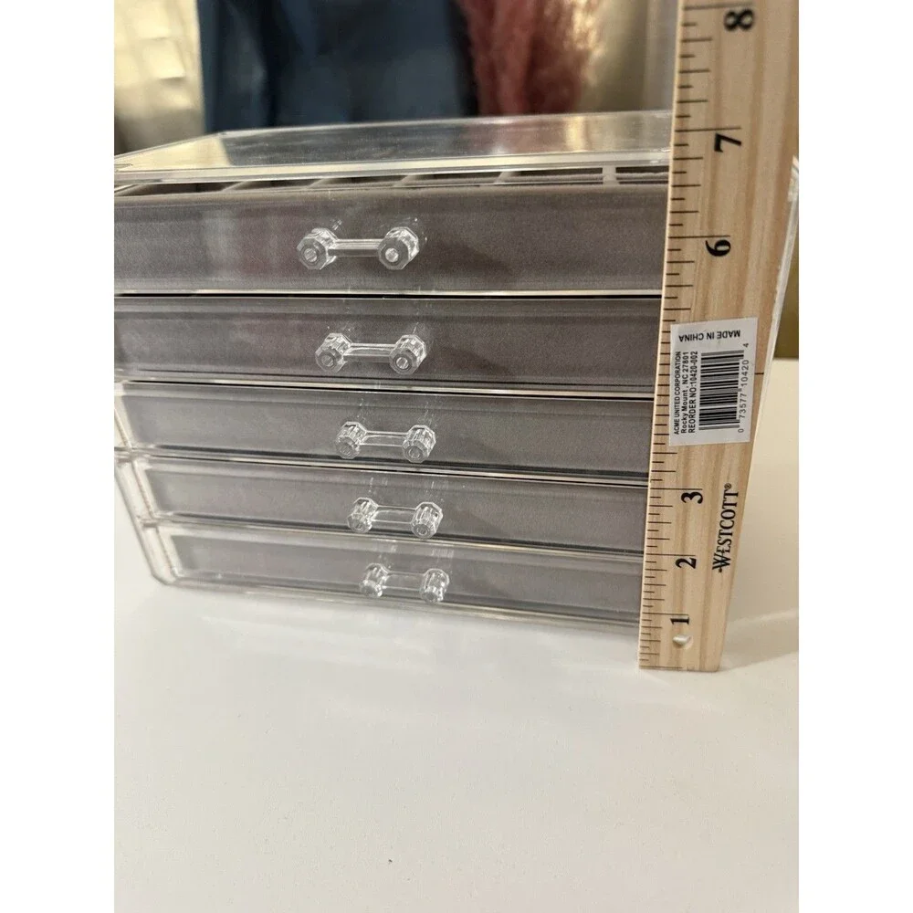 Compact 5-Drawer Jewelry Organizer with Customized Velvet Inserts - Acrylic